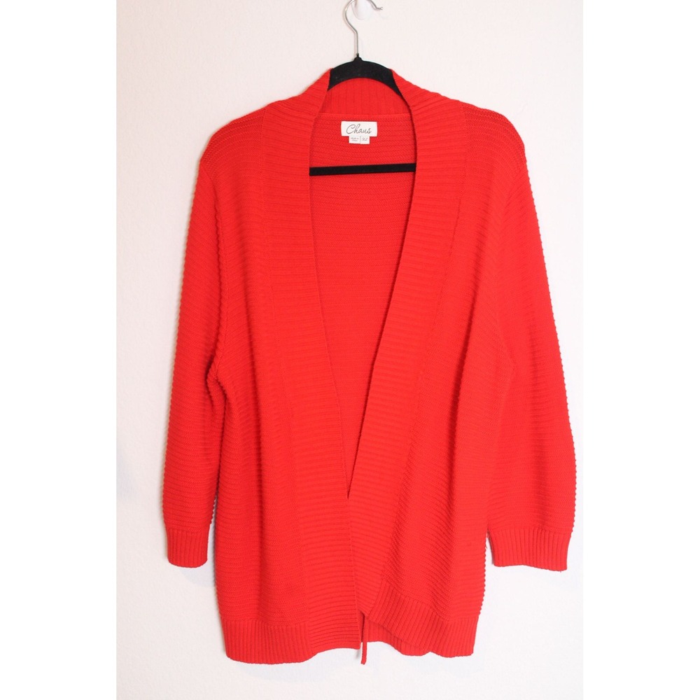 Chaus Red Knit Cardigan Open Front Ribbed Casual‎ Warm Layering 2XL